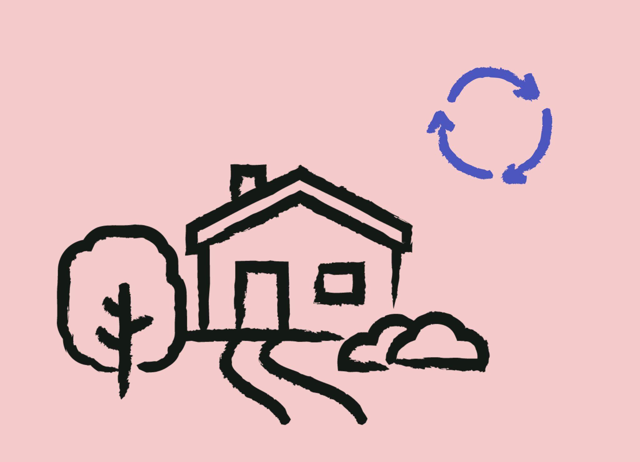 Piirroskuva omakotitalosta