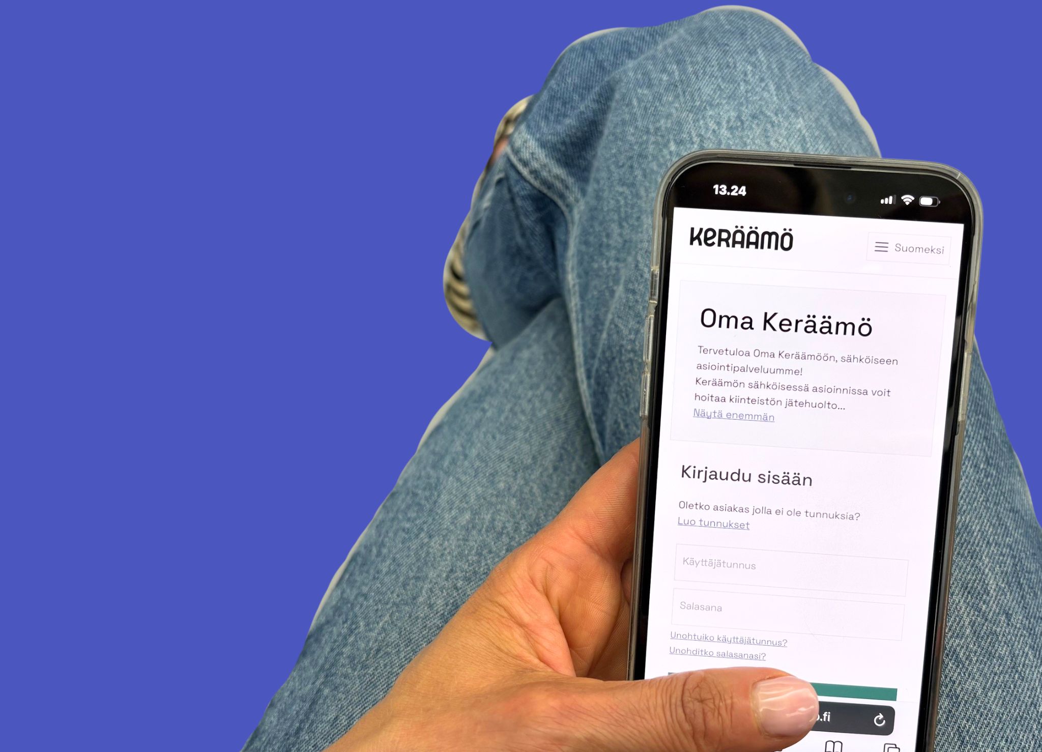 OmaKeräämö -asiointipalvelu puhelimessa